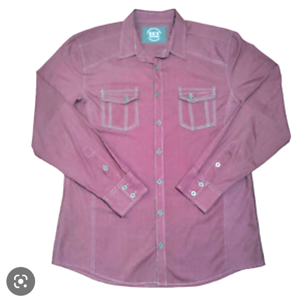 BKE men’s Fitted Button Up Shirt - grey stitching and metal buttons
